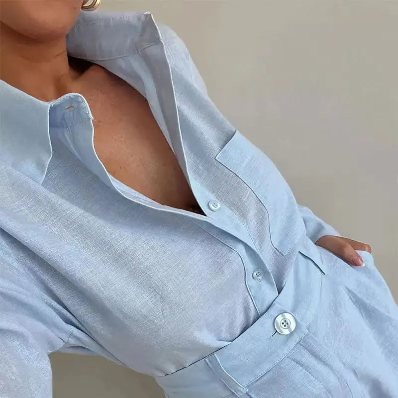 Casual Long Sleeve Shorts Suit – Stylish 2-Piece Outfit for Women