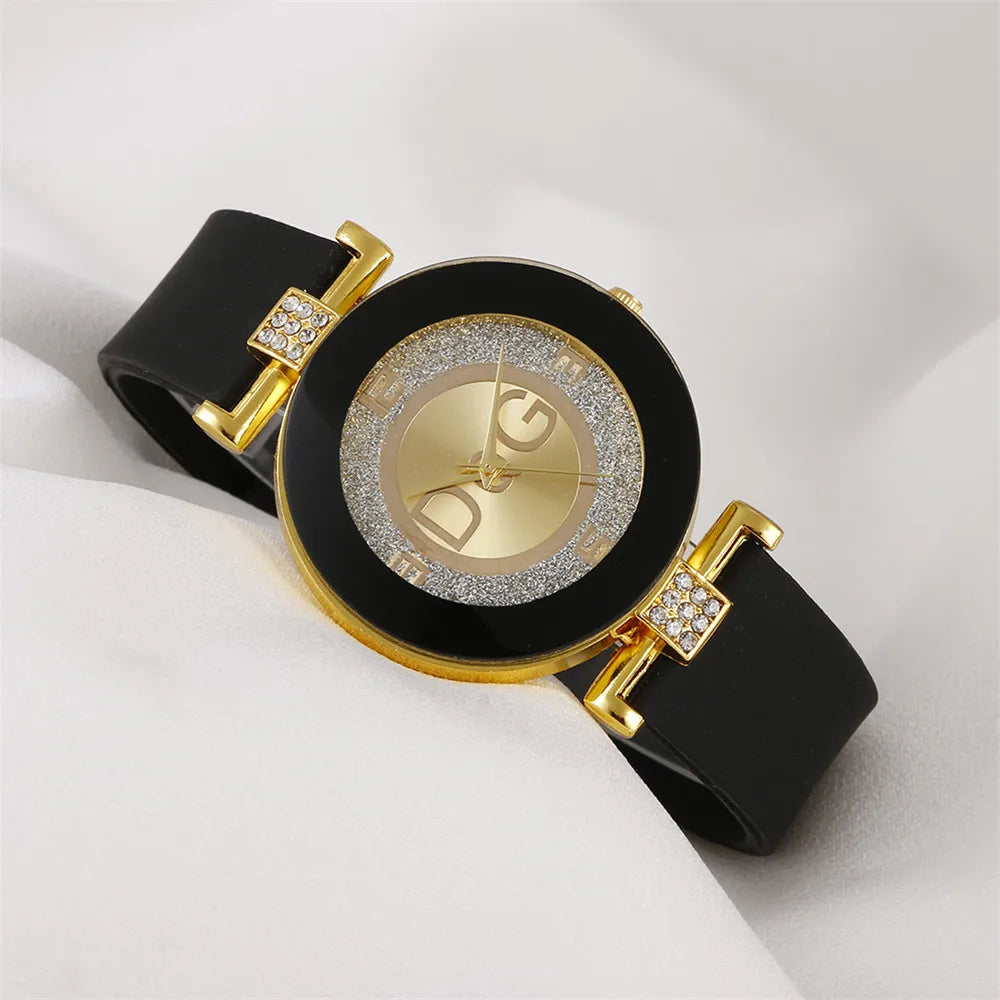 Minimalist Women’s Quartz Watch – Black & White Silicone Strap Design