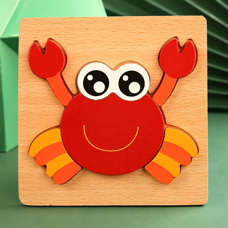 3D Wooden Cartoon Animal Puzzle – Early Learning Fun for Kids