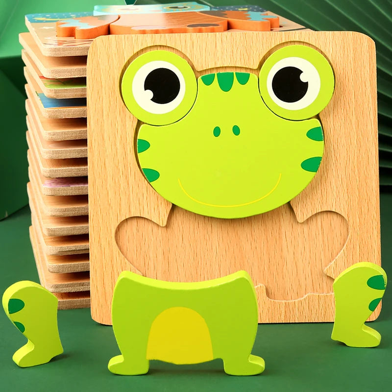 3D Wooden Cartoon Animal Puzzle – Early Learning Fun for Kids