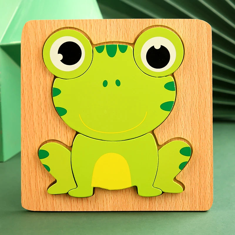 3D Wooden Cartoon Animal Puzzle – Early Learning Fun for Kids