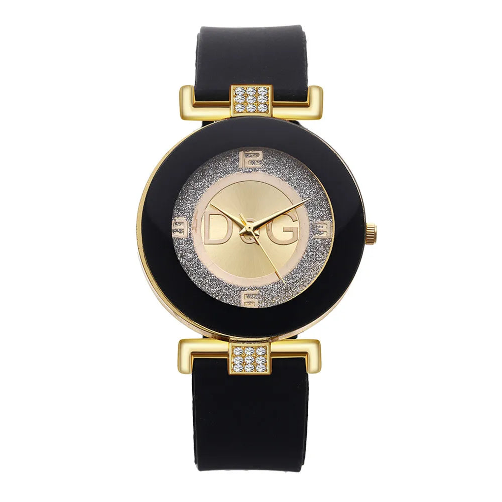 Minimalist Women’s Quartz Watch – Black & White Silicone Strap Design