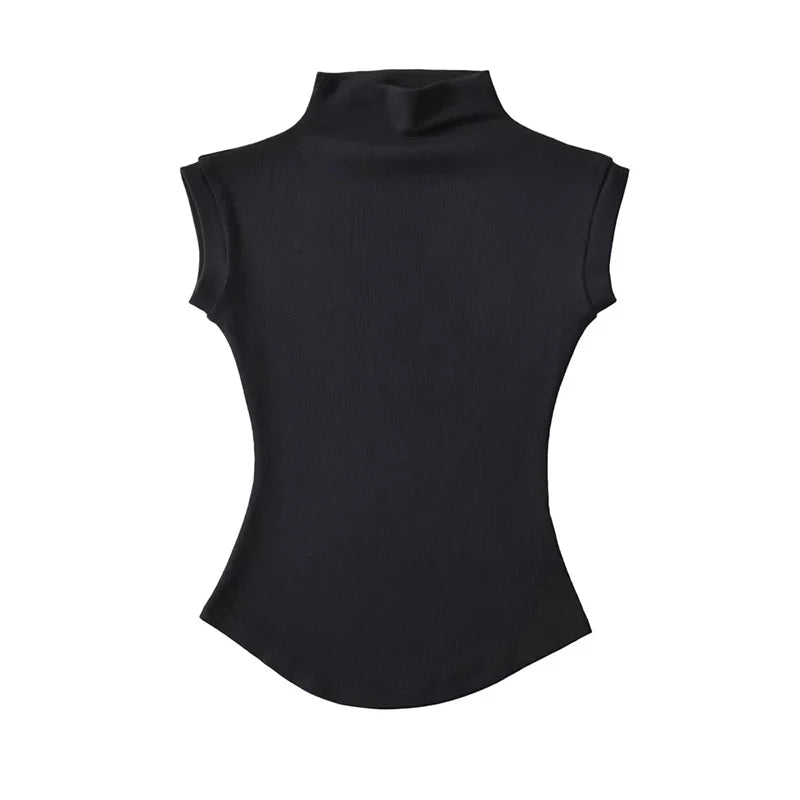 Chic Solid Turtleneck Tank – Casual Slim Pullover Summer Shirt