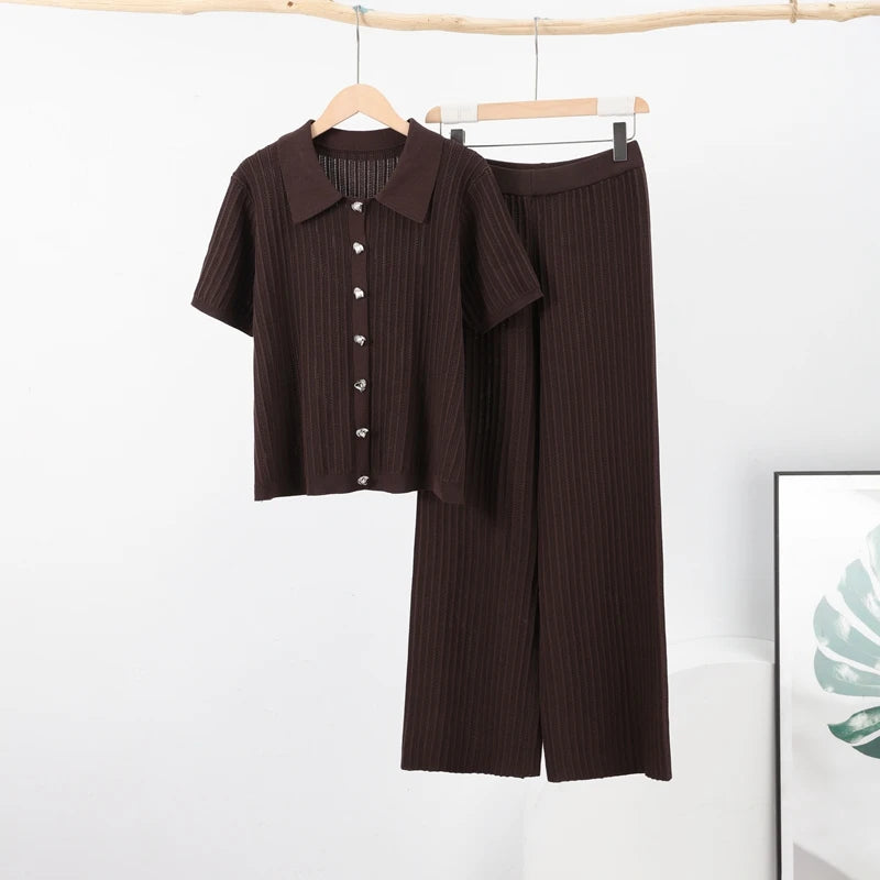 Vintage Knitted Women’s Suit – Cardigan & Straight Trousers Set