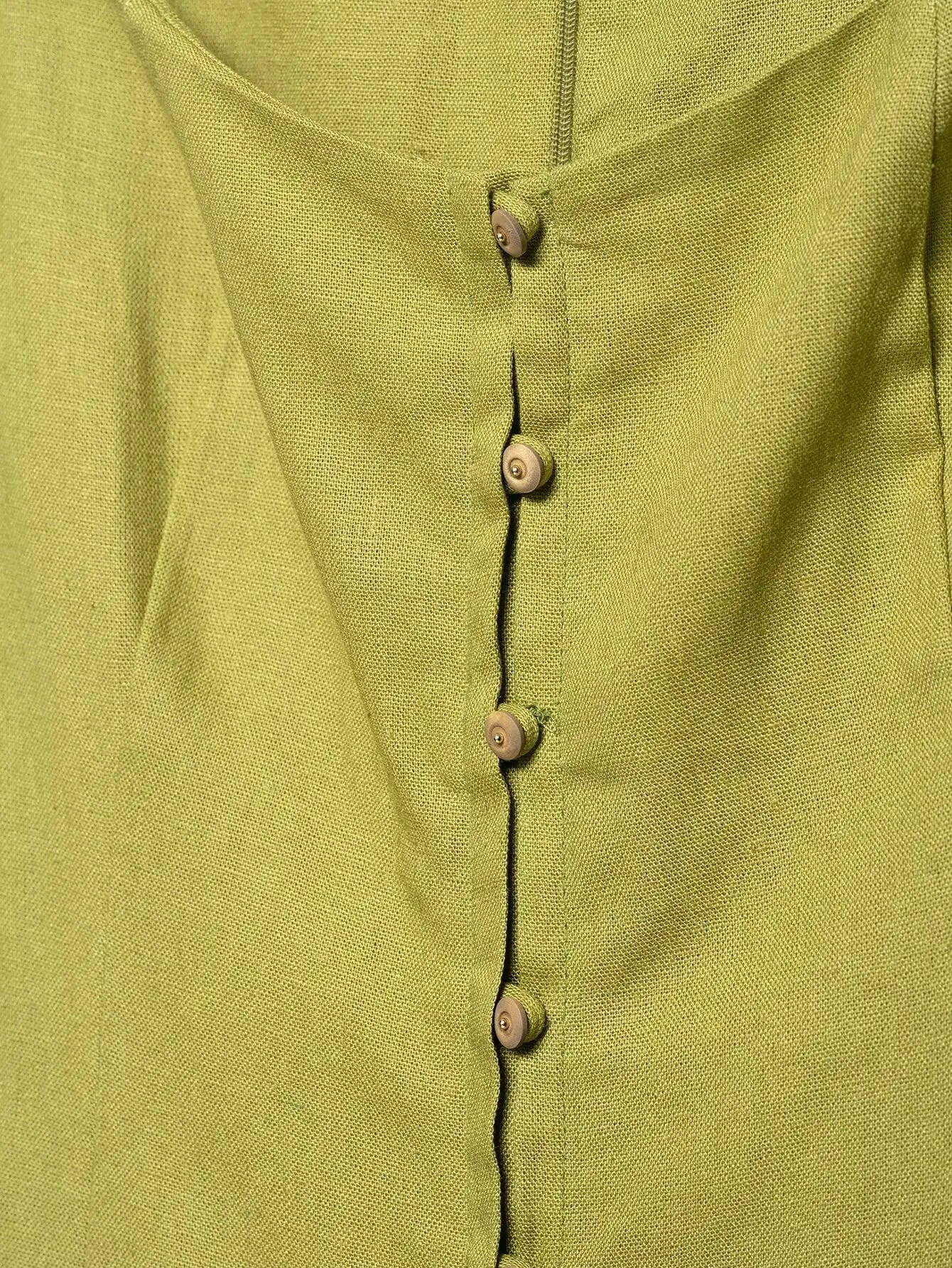 Ladies’ Vacation Midi Dress – Solid Green Square Neck with Front Buttons