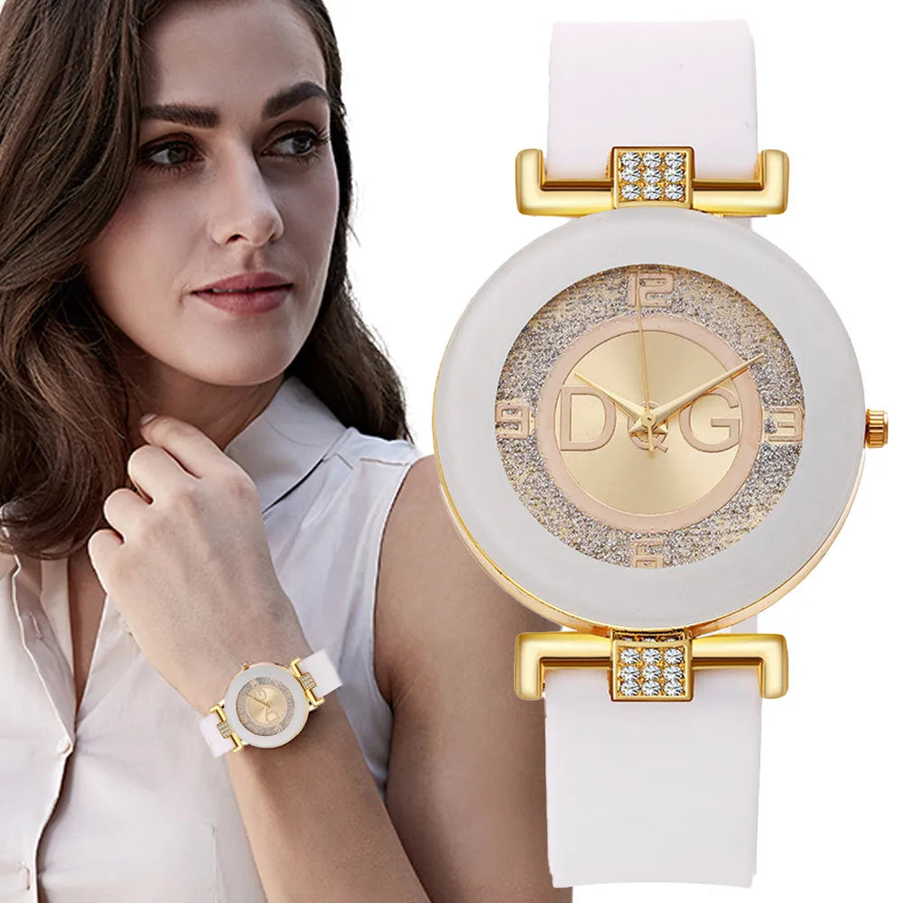 Minimalist Women’s Quartz Watch – Black & White Silicone Strap Design