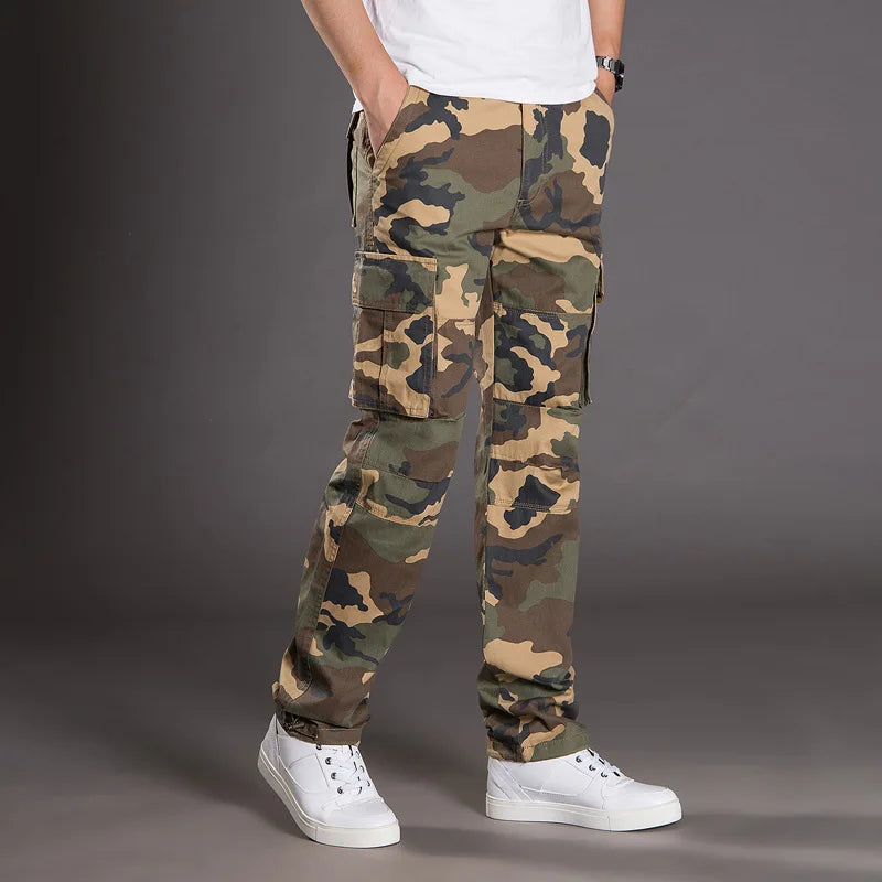 Casual Men’s Utility Trousers – Multi-Pocket Cotton Pants for Hiking & Everyday Wear