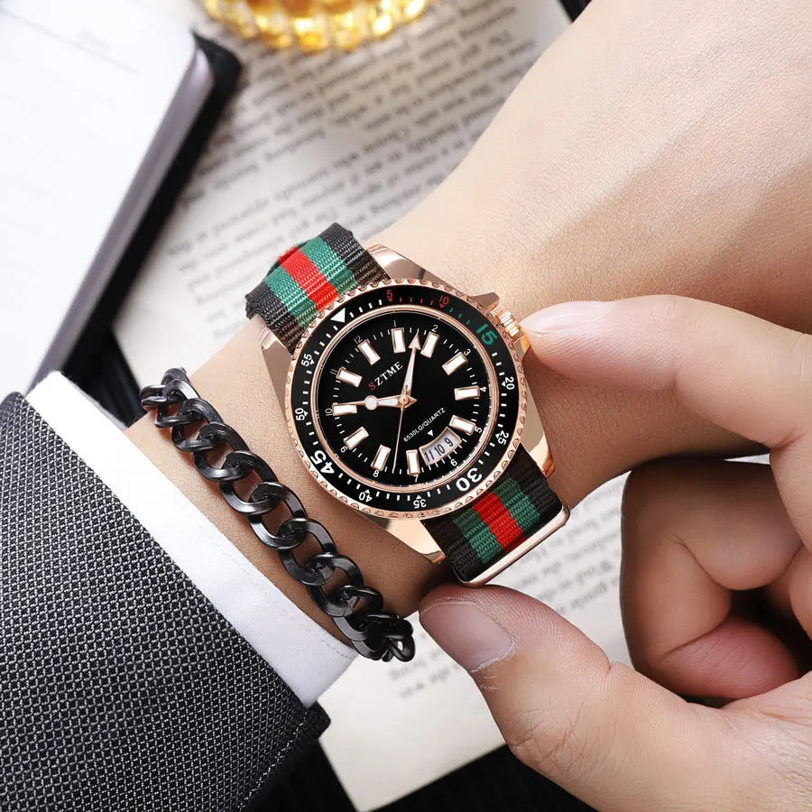 Unisex Luxury Quartz Watch – Simple Business Style with Nylon Band & Date Display