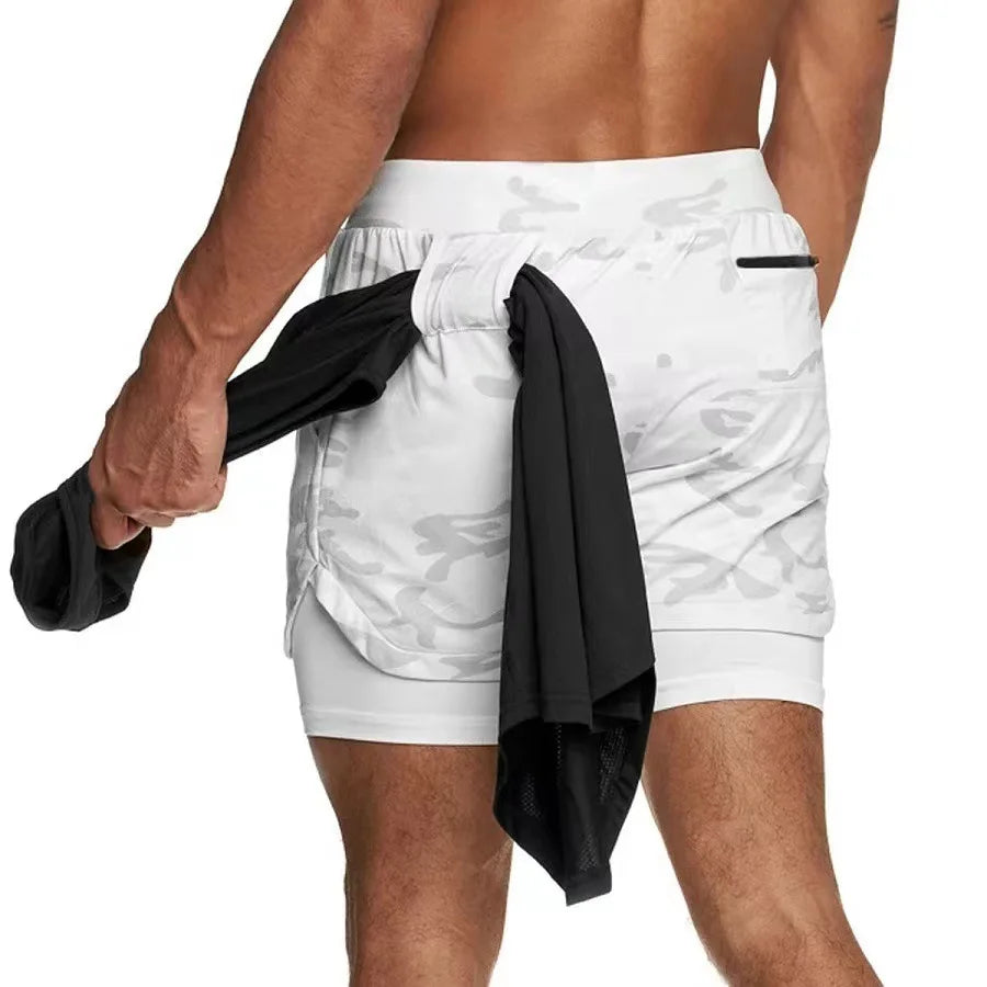 Men’s 2-in-1 Camo Running Shorts – Quick-Dry Gym & Fitness Training Wear