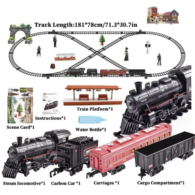 Classic Electric Steam Train Set – Battery Operated with Smoke, Lights & Sounds
