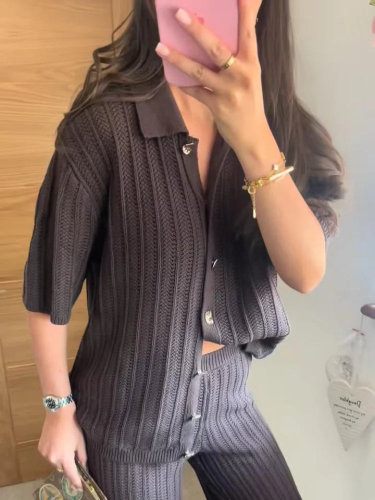 Vintage Knitted Women’s Suit – Cardigan & Straight Trousers Set