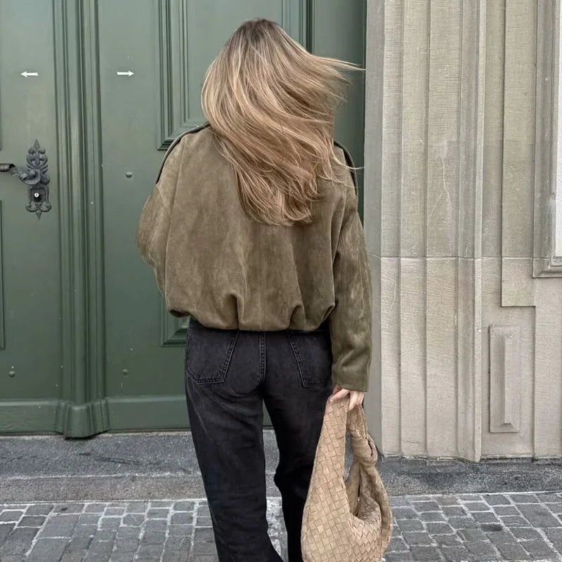 Fashionable Women’s Bomber Jacket – Casual Vintage Style Tops