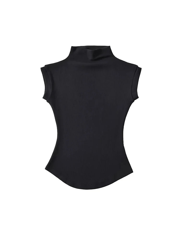 Chic Solid Turtleneck Tank – Casual Slim Pullover Summer Shirt