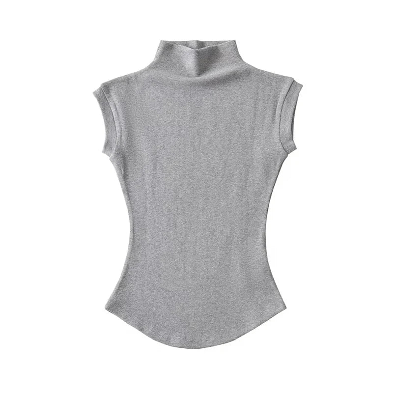 Chic Solid Turtleneck Tank – Casual Slim Pullover Summer Shirt