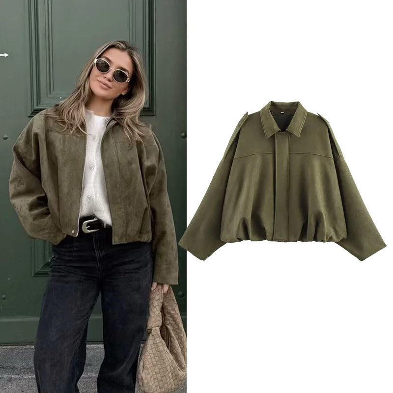 Fashionable Women’s Bomber Jacket – Casual Vintage Style Tops