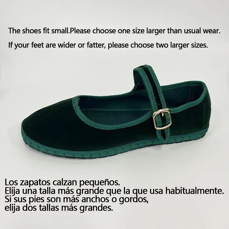 Women’s Velvet Ballet Flats – Handcrafted Mary Jane Streetwear Shoes