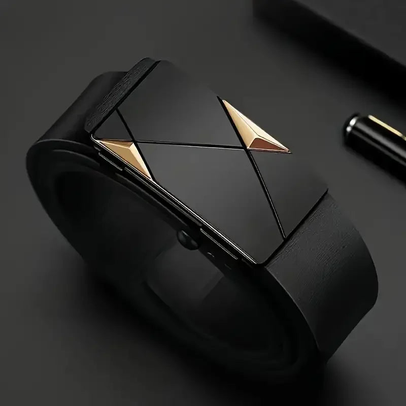 Men’s PU Leather Belt – Automatic Buckle for Work, Casual & Formal Wear