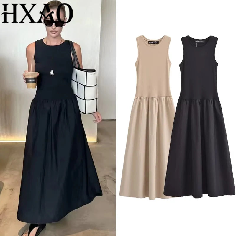 Women’s Vintage Black Maxi Dress – Fashion Casual Sleeveless Khaki & Party Dress