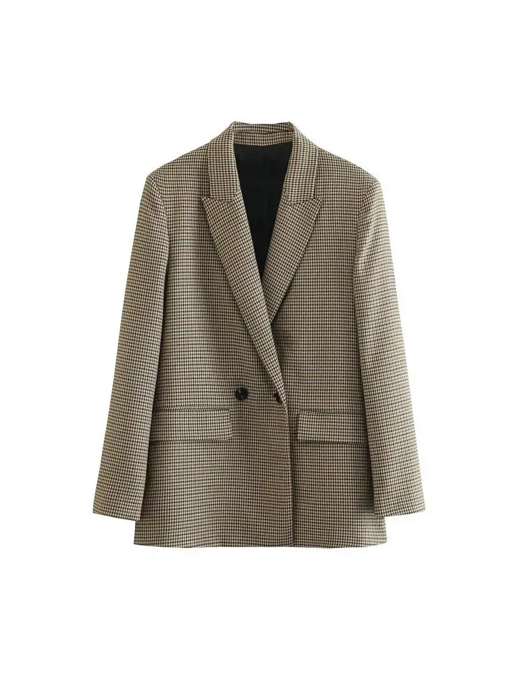 Elegant Women’s Plaid Blazer Jacket – Long Sleeve Retro Fashion