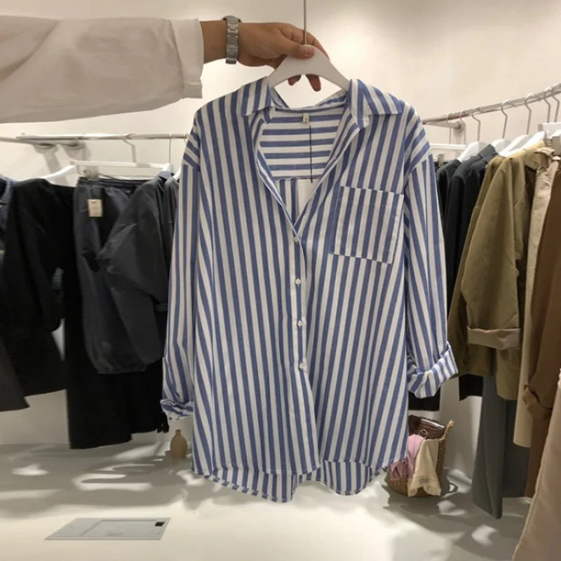 Women’s Striped Shirt – Casual Autumn Korean Style Blouse