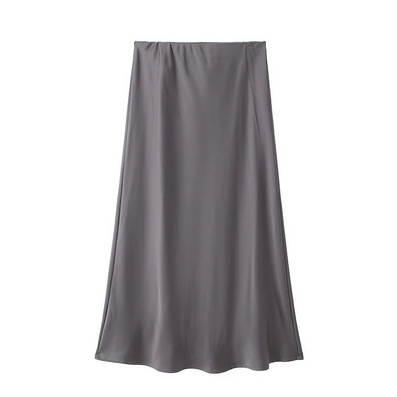 Classic Satin Midi Skirt – Chic High Waist Office & Evening Wear