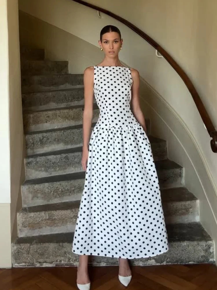 Chic Round Neck Long Dress – Slim Fit Summer Vestido for Women