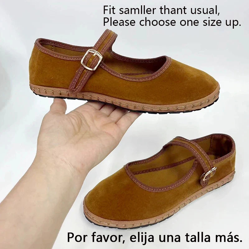 Women’s Velvet Ballet Flats – Handcrafted Mary Jane Streetwear Shoes