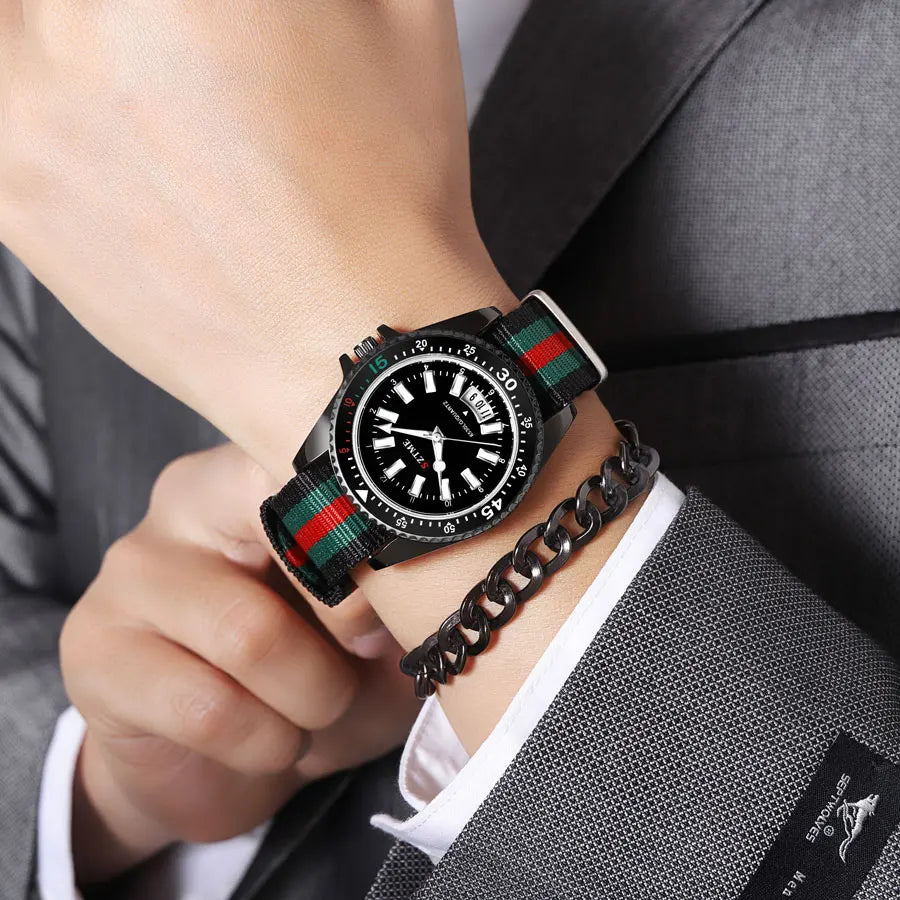 Unisex Luxury Quartz Watch – Simple Business Style with Nylon Band & Date Display