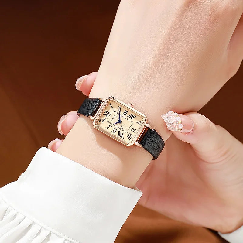 Vintage-Inspired Square Dial Wristwatch – Elegant Ladies’ Quartz Watch