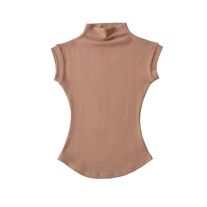 Chic Solid Turtleneck Tank – Casual Slim Pullover Summer Shirt