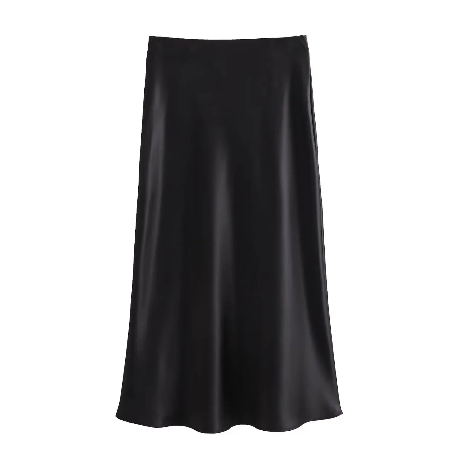Classic Satin Midi Skirt – Chic High Waist Office & Evening Wear