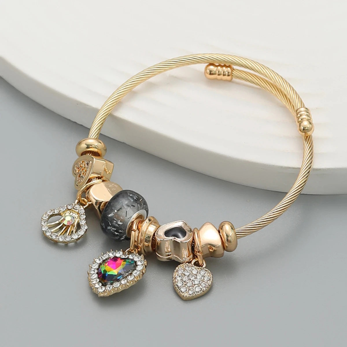 Elegant Stainless Steel Beaded Love Bracelet – Multi-Element Circle Design