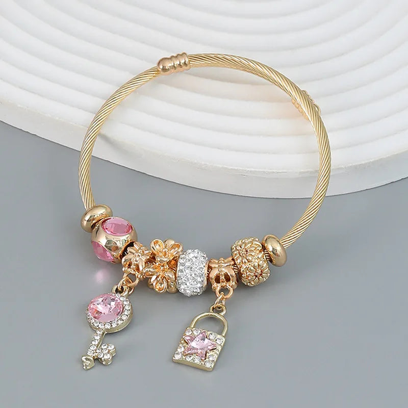 Elegant Stainless Steel Beaded Love Bracelet – Multi-Element Circle Design