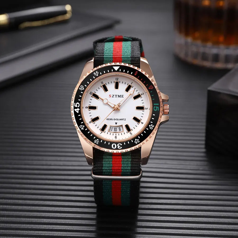 Unisex Luxury Quartz Watch – Simple Business Style with Nylon Band & Date Display