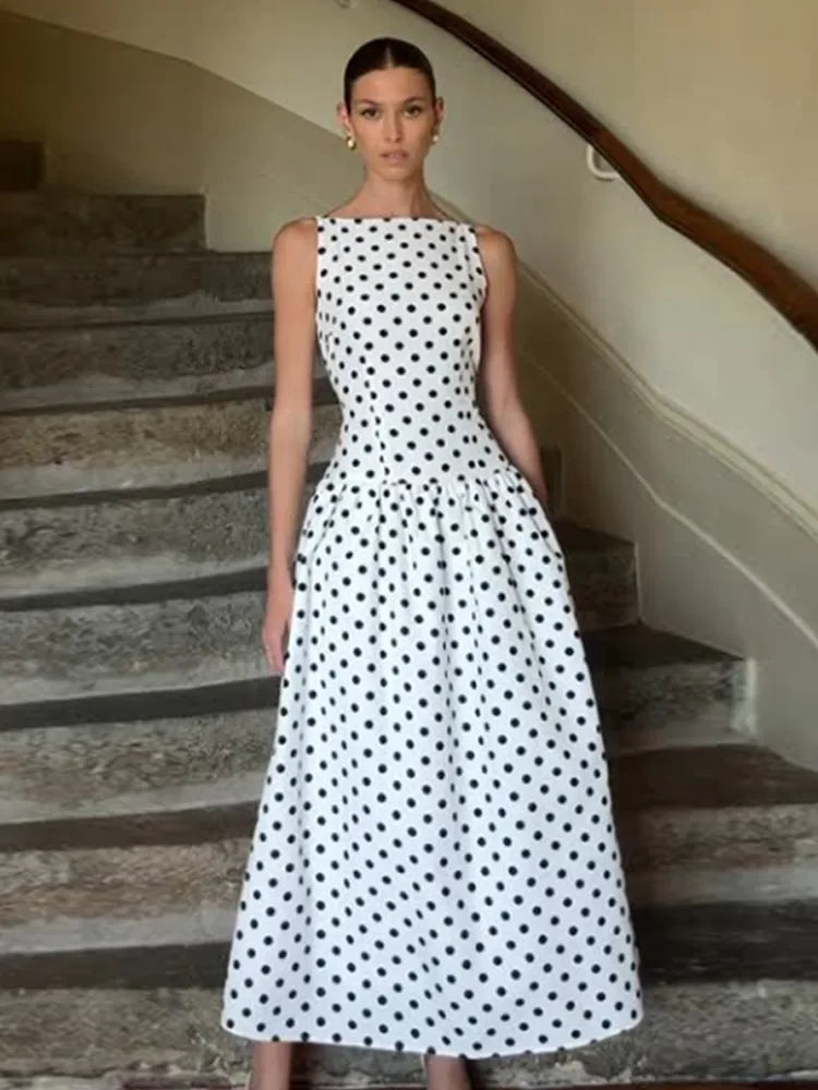 Chic Round Neck Long Dress – Slim Fit Summer Vestido for Women