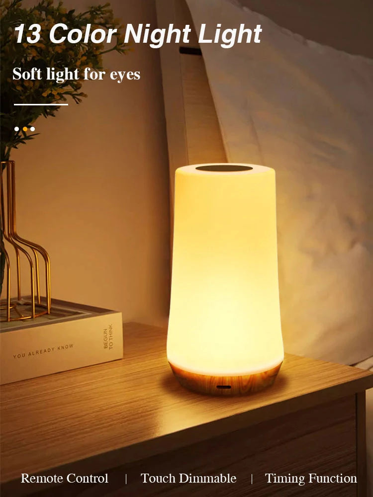Touch-Control LED Table Lamp – Remote RGB Night Light for Bedroom or Desk