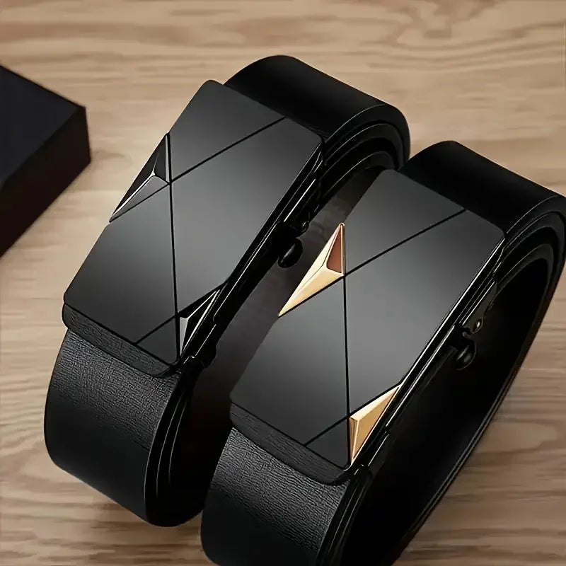 Men’s PU Leather Belt – Automatic Buckle for Work, Casual & Formal Wear