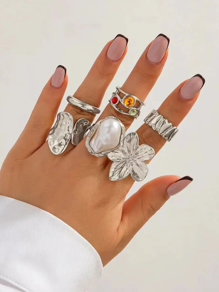 Elegant Irregular Pearl Ring Set