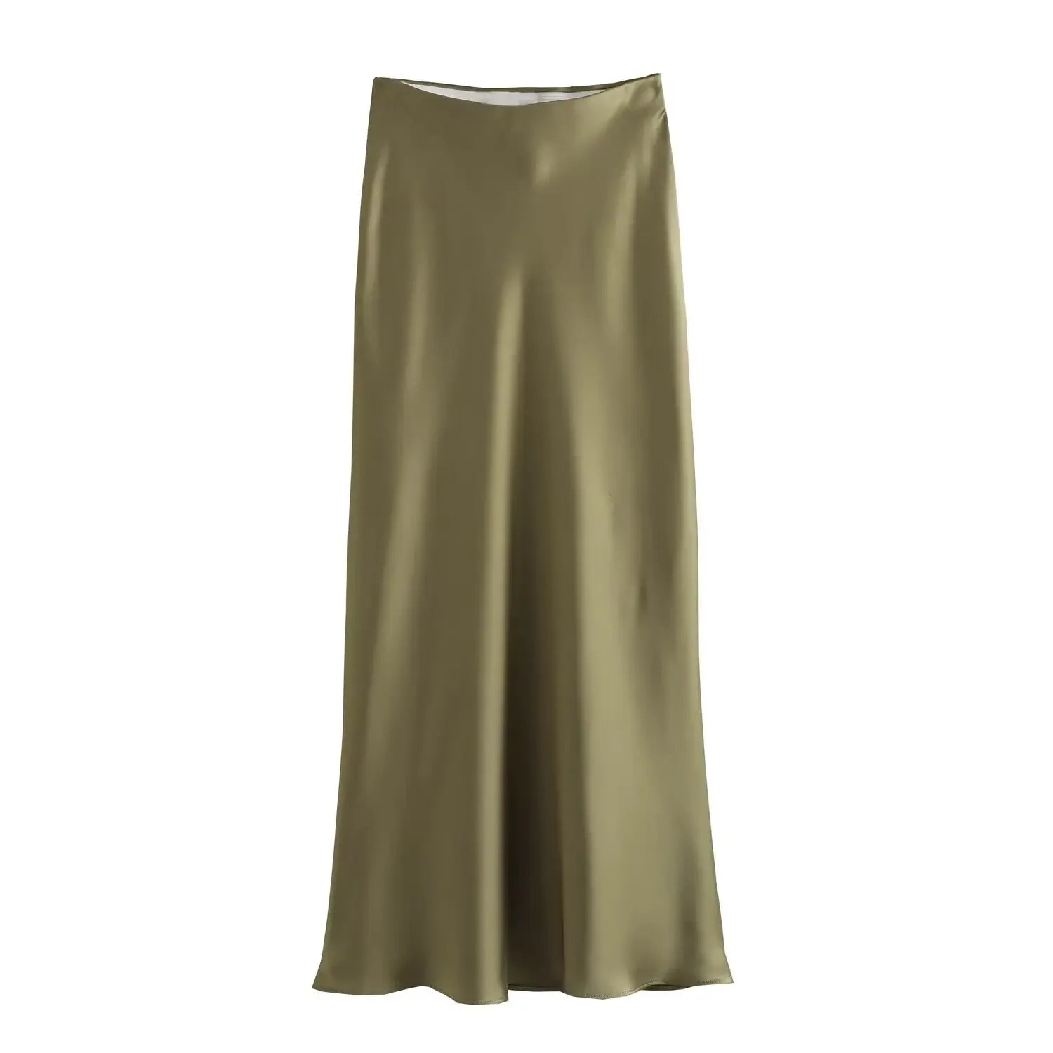 Classic Satin Midi Skirt – Chic High Waist Office & Evening Wear