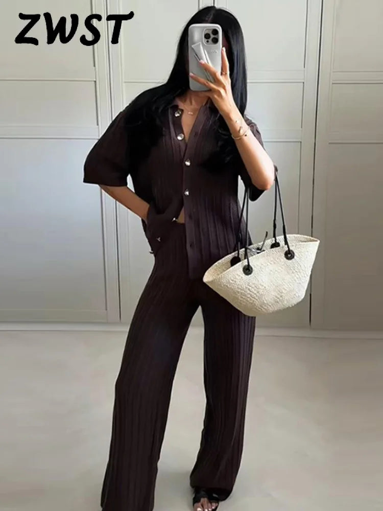 Vintage Knitted Women’s Suit – Cardigan & Straight Trousers Set