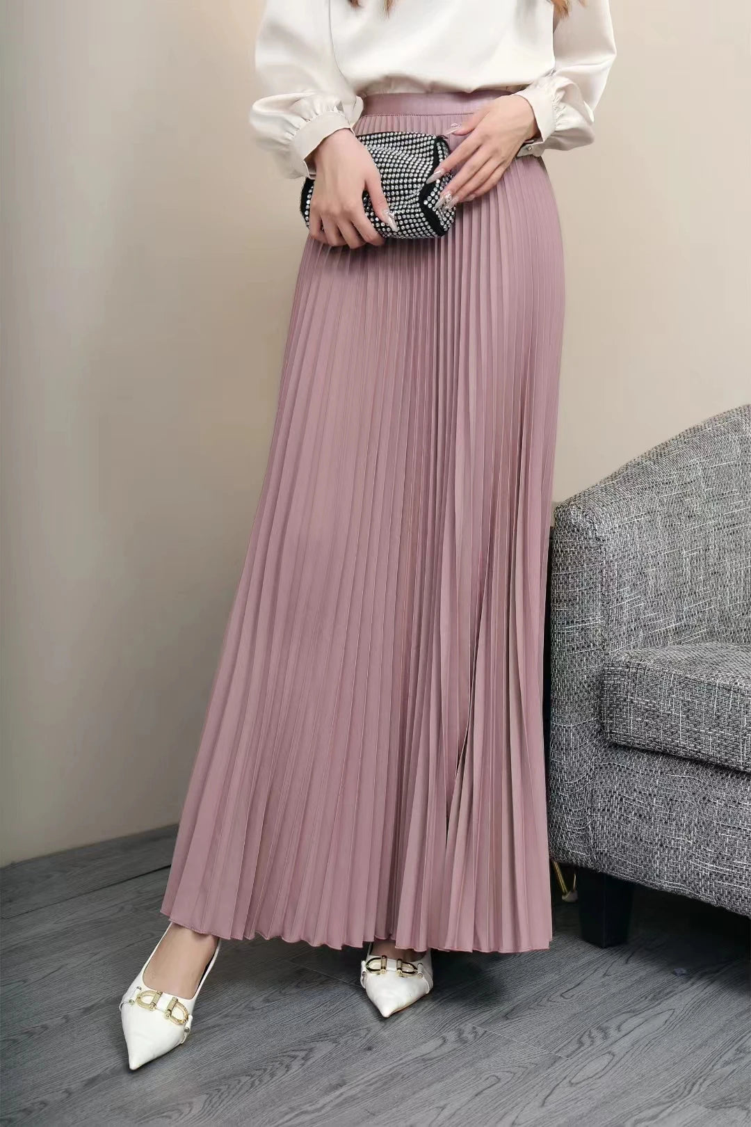 Women’s Elegant Pleated Skirt – High Waist Midi for Timeless Style