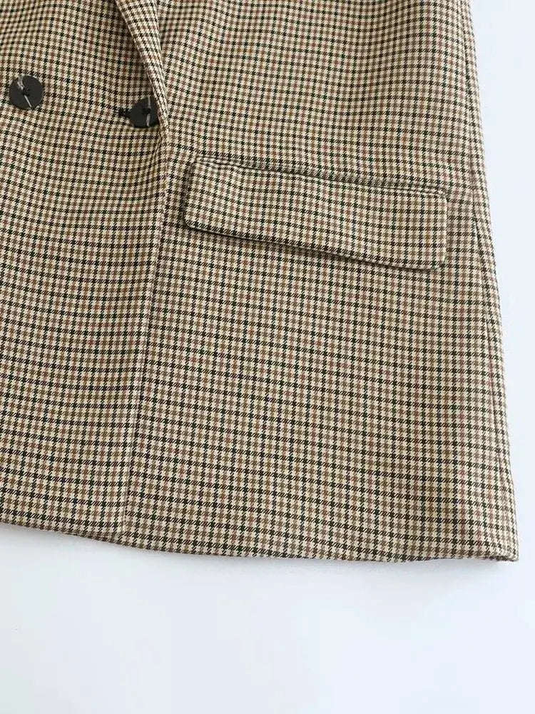 Elegant Women’s Plaid Blazer Jacket – Long Sleeve Retro Fashion