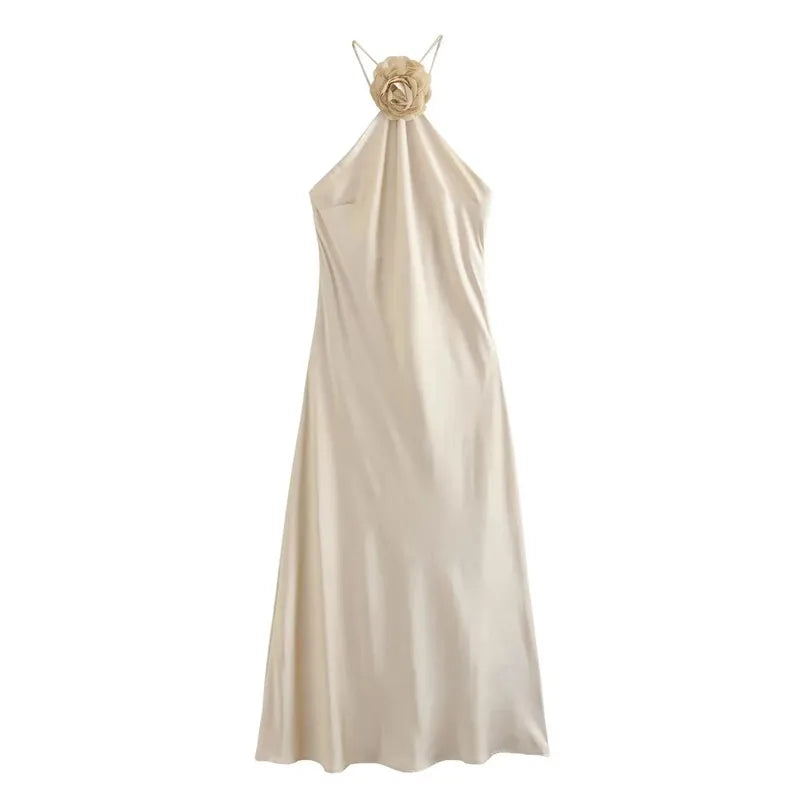 Elegant Long Satin Party Dress – Sleeveless Summer Halter Gown