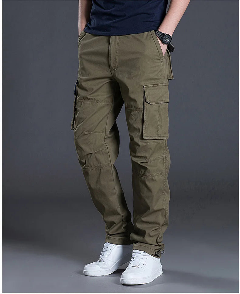 Casual Men’s Utility Trousers – Multi-Pocket Cotton Pants for Hiking & Everyday Wear