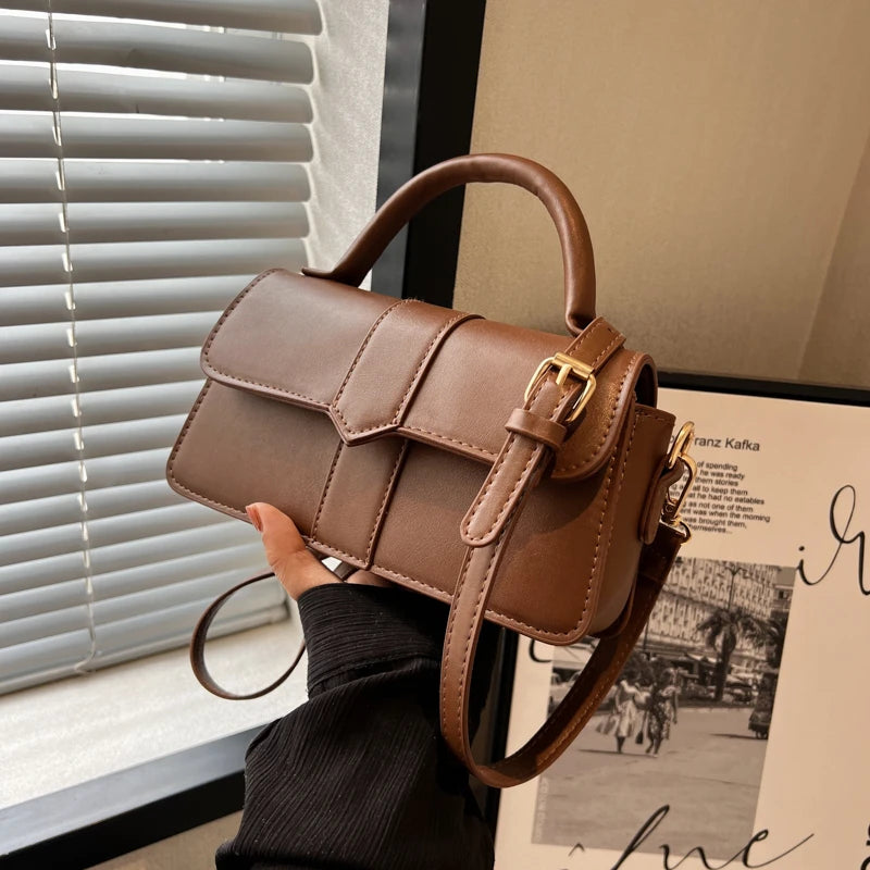 Vintage Black PU Crossbody Bag – Structured Square Satchel for Daily Use