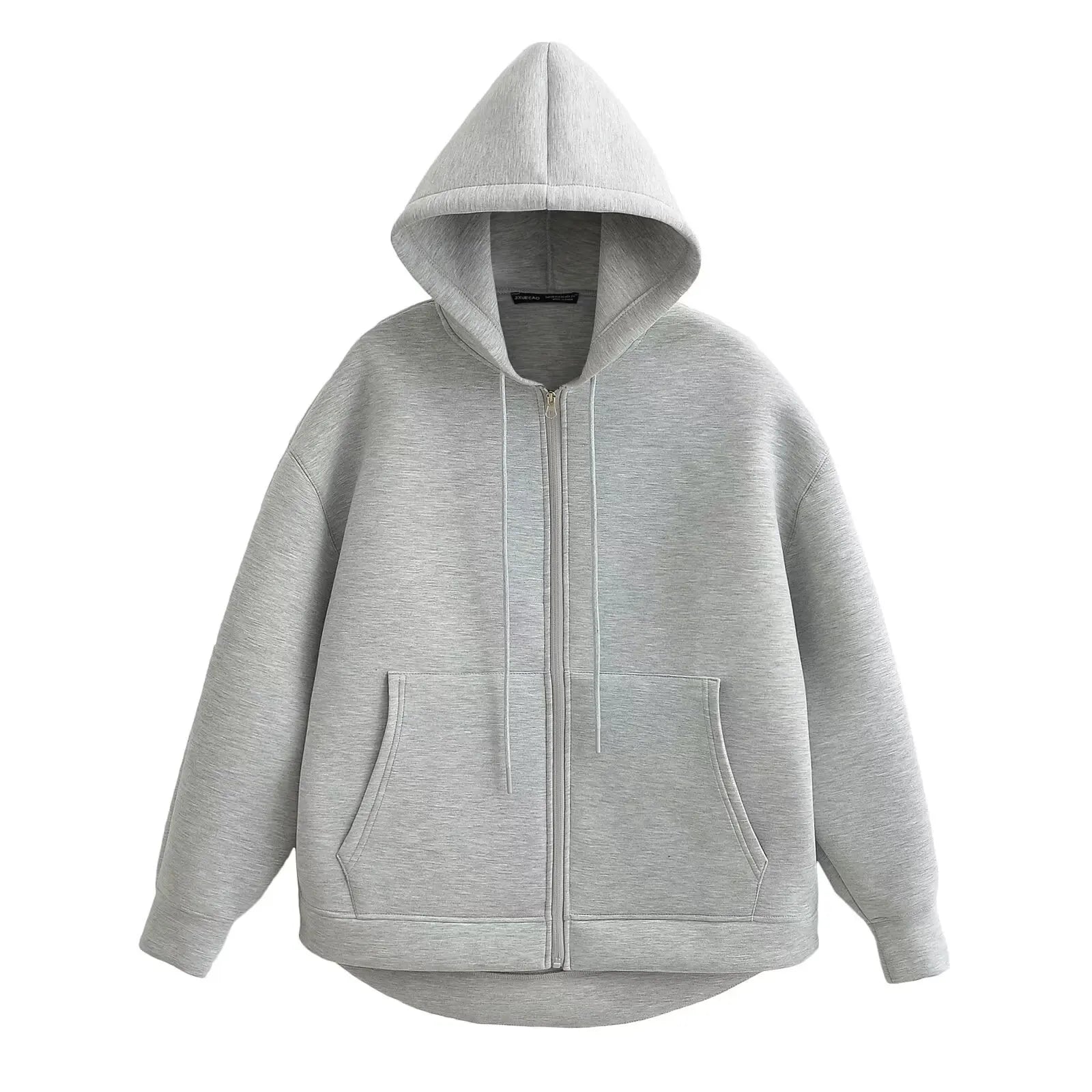 Women’s Autumn Hooded Jacket – Casual Loose Fit with Zipper & Pockets
