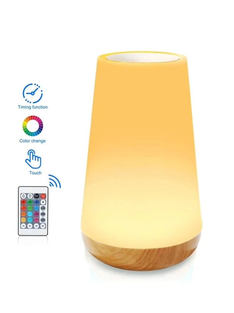 Touch-Control LED Table Lamp – Remote RGB Night Light for Bedroom or Desk