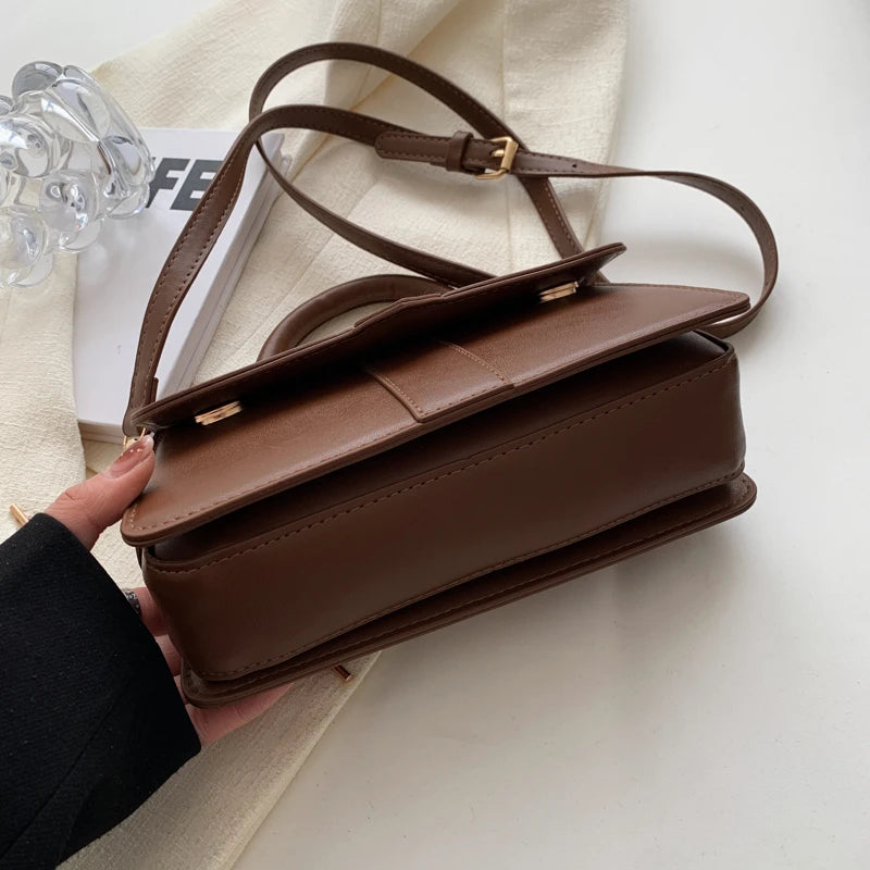 Vintage Black PU Crossbody Bag – Structured Square Satchel for Daily Use