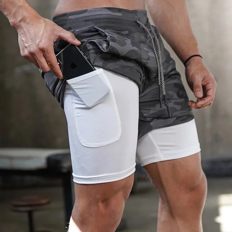 Men’s 2-in-1 Camo Running Shorts – Quick-Dry Gym & Fitness Training Wear