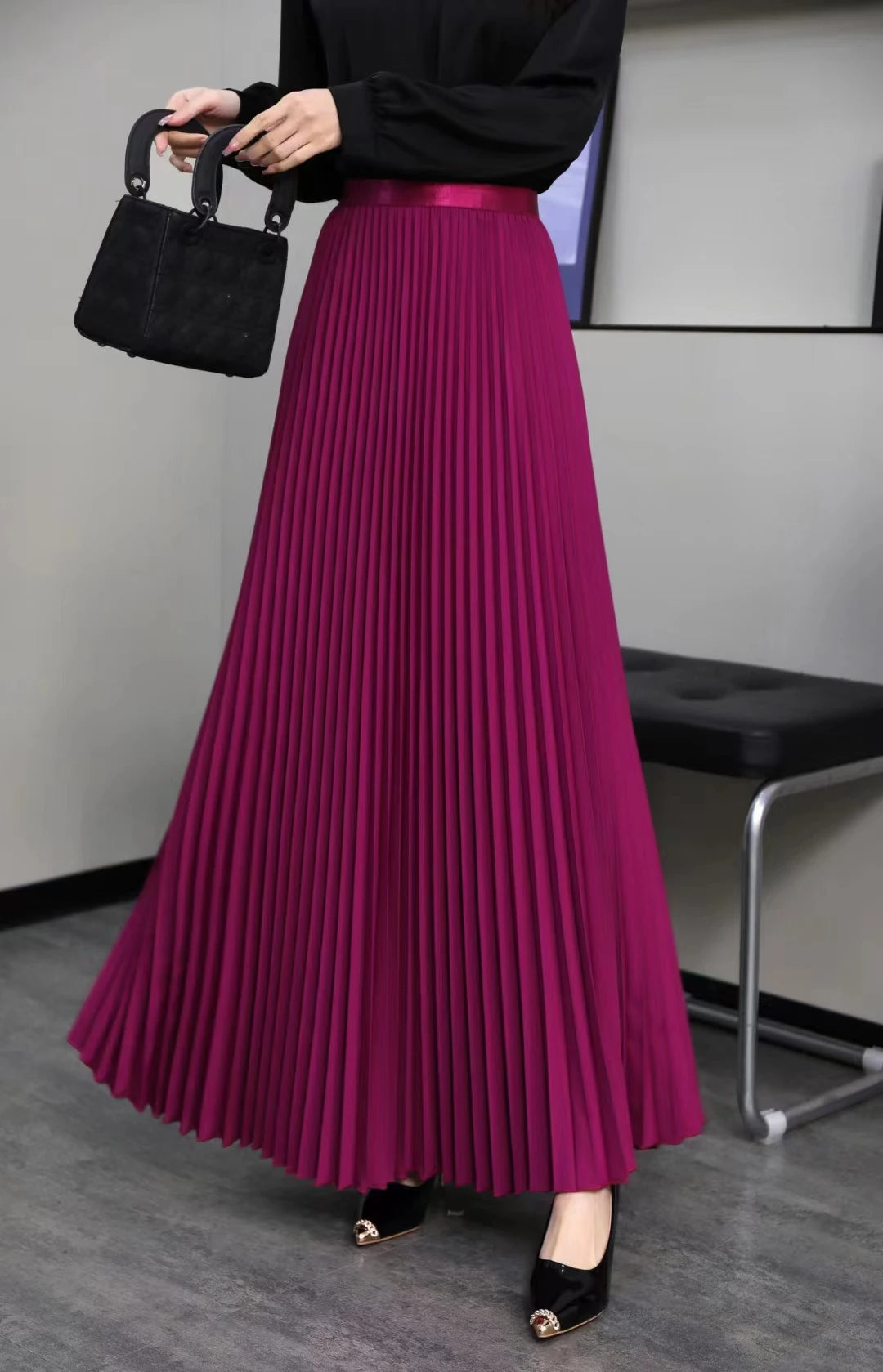Women’s Elegant Pleated Skirt – High Waist Midi for Timeless Style